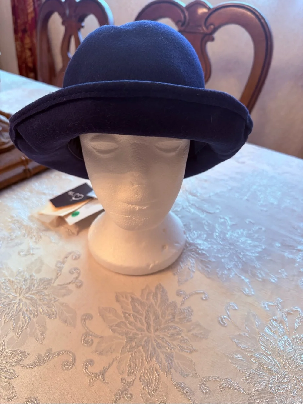 OTTO Navy Felt Cloche Hat with Side Bow